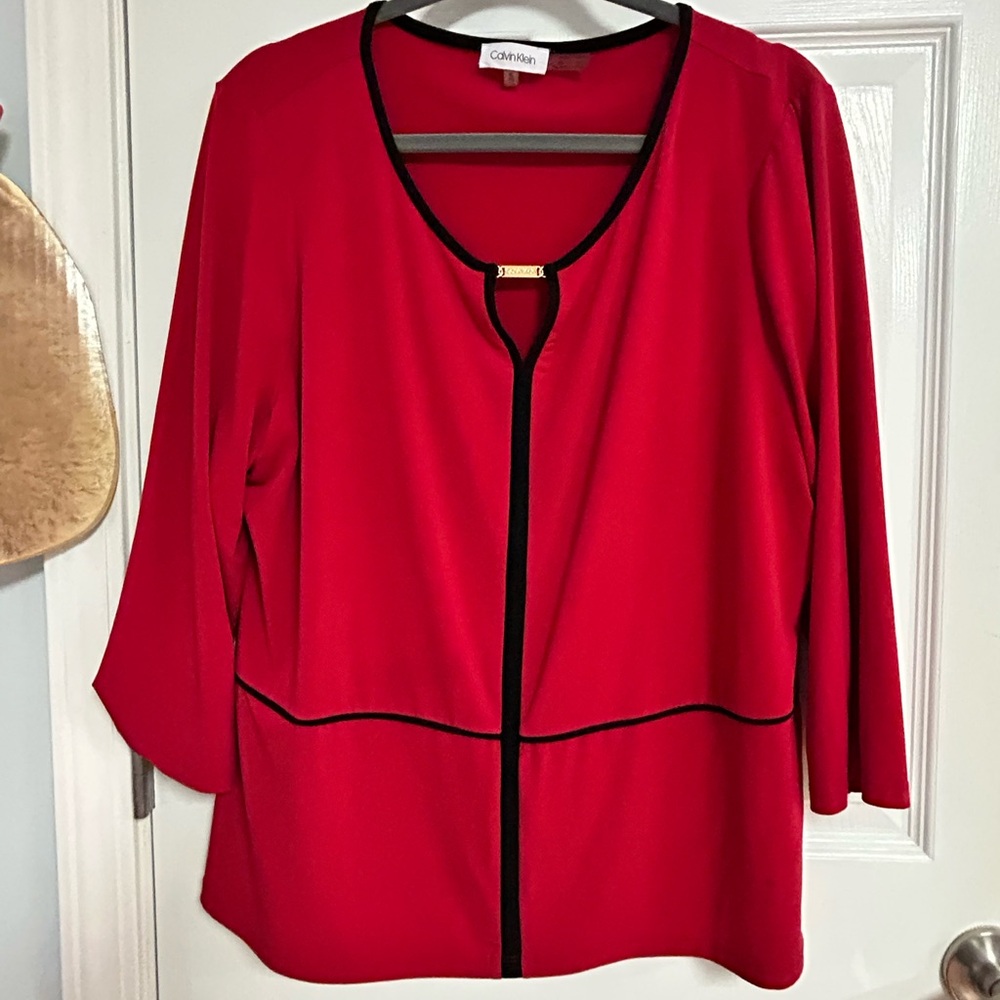 Calvin Klein Red Blouse with Black Trim